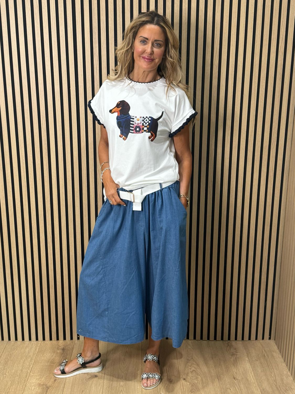 Soft Denim Wide Leg Trousers - Denim Blue