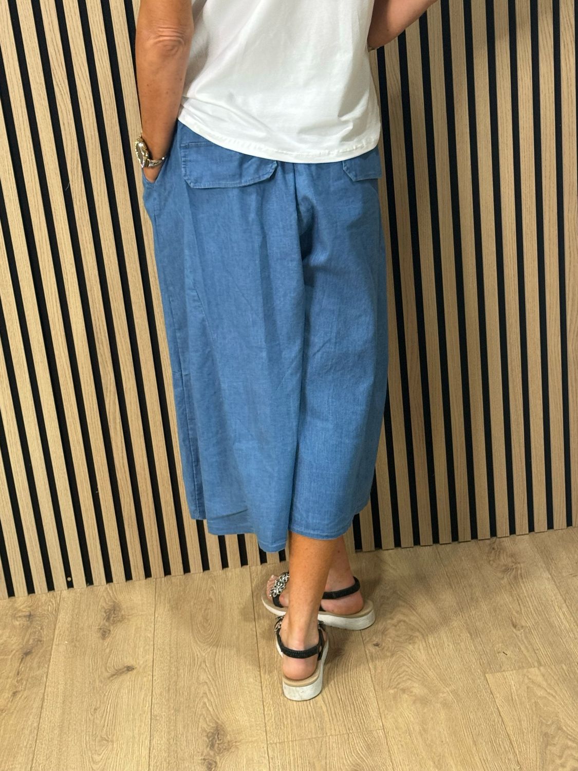 Soft Denim Wide Leg Trousers - Denim Blue