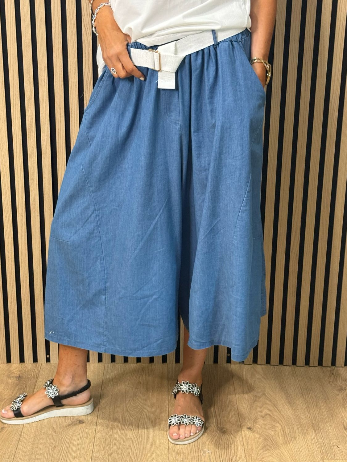 Soft Denim Wide Leg Trousers - Denim Blue