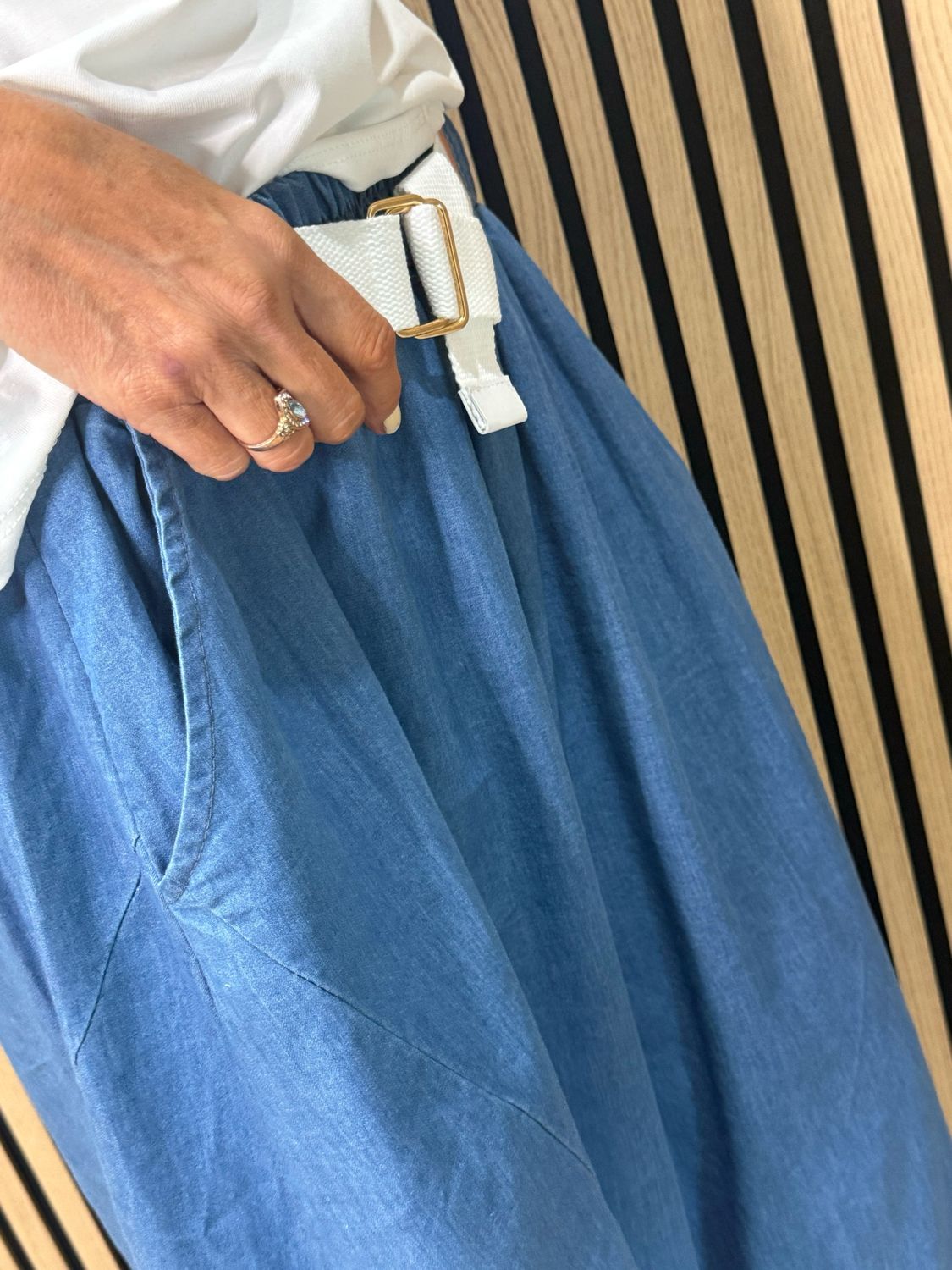 Soft Denim Wide Leg Trousers - Denim Blue