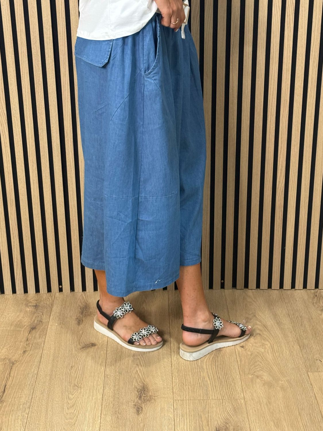 Soft Denim Wide Leg Trousers - Denim Blue