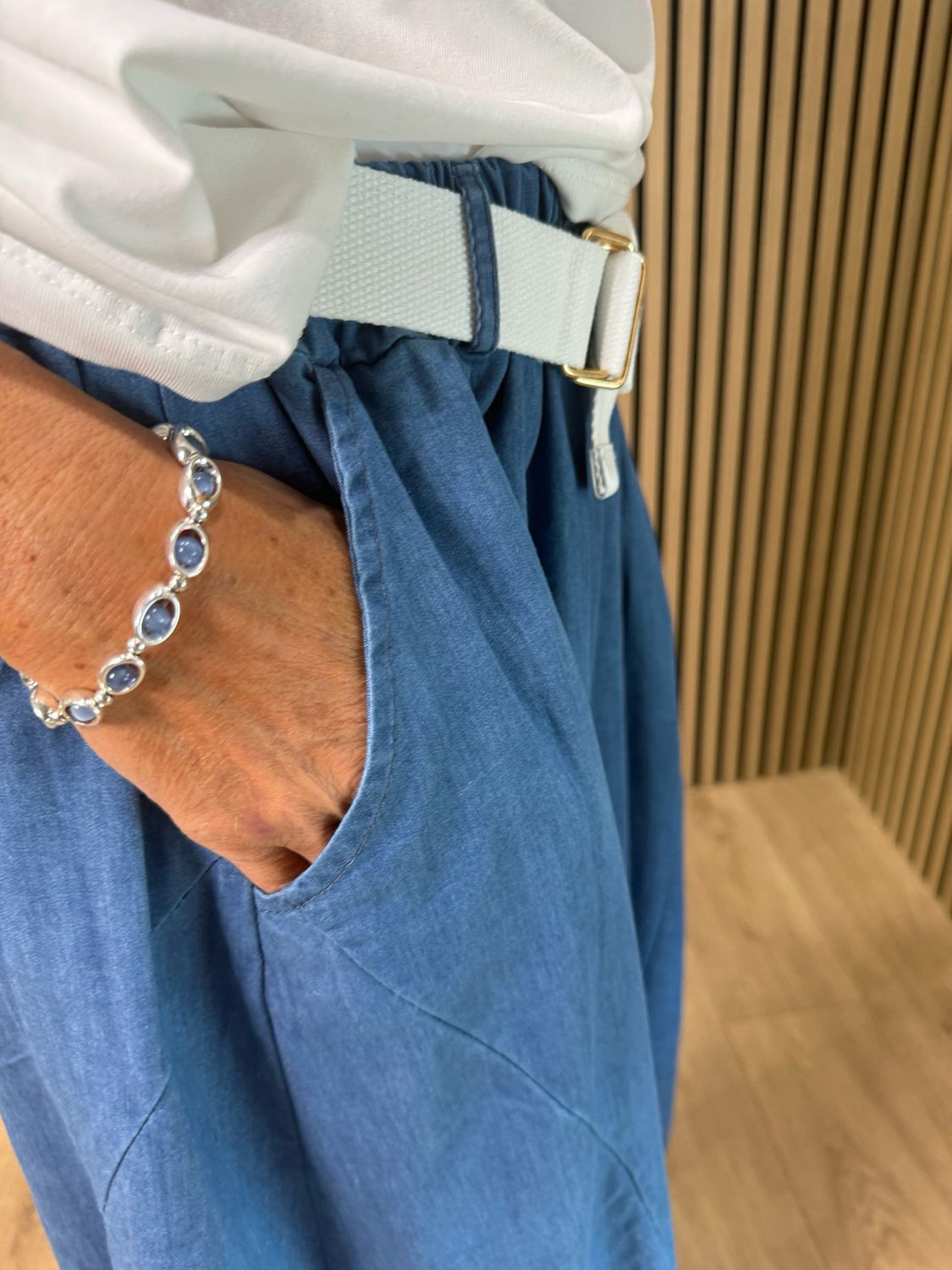 Soft Denim Wide Leg Trousers - Denim Blue