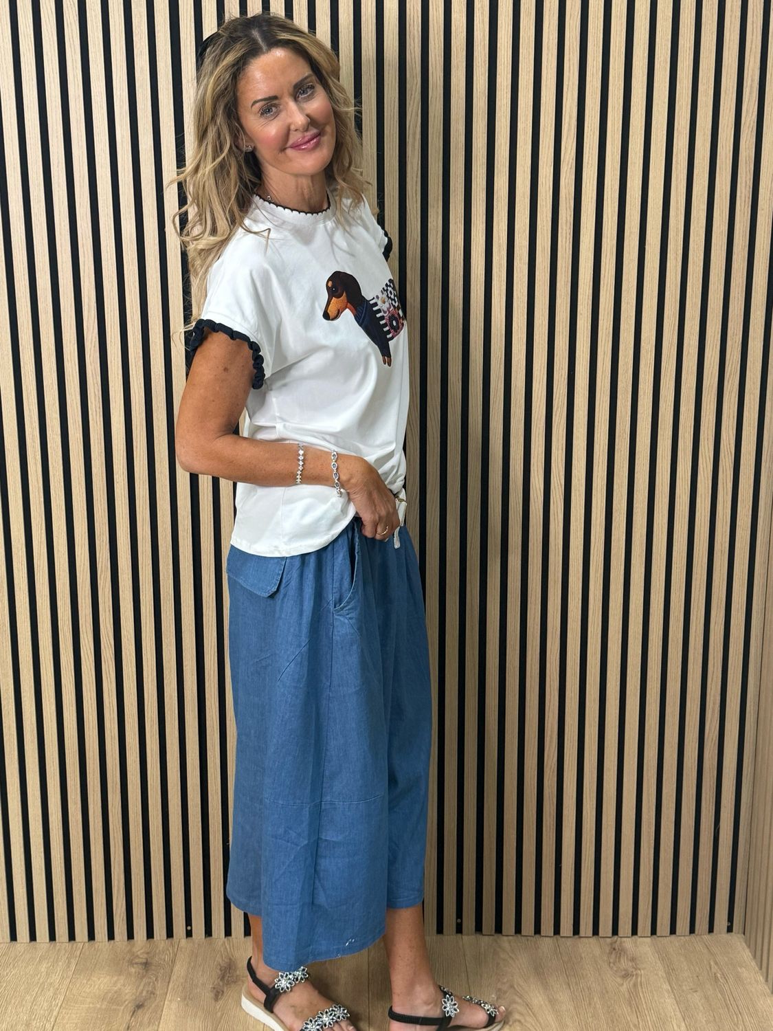Soft Denim Wide Leg Trousers - Denim Blue