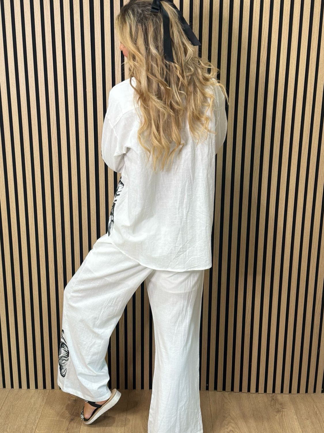 Floral Embroidered Trouser Suit Set - White