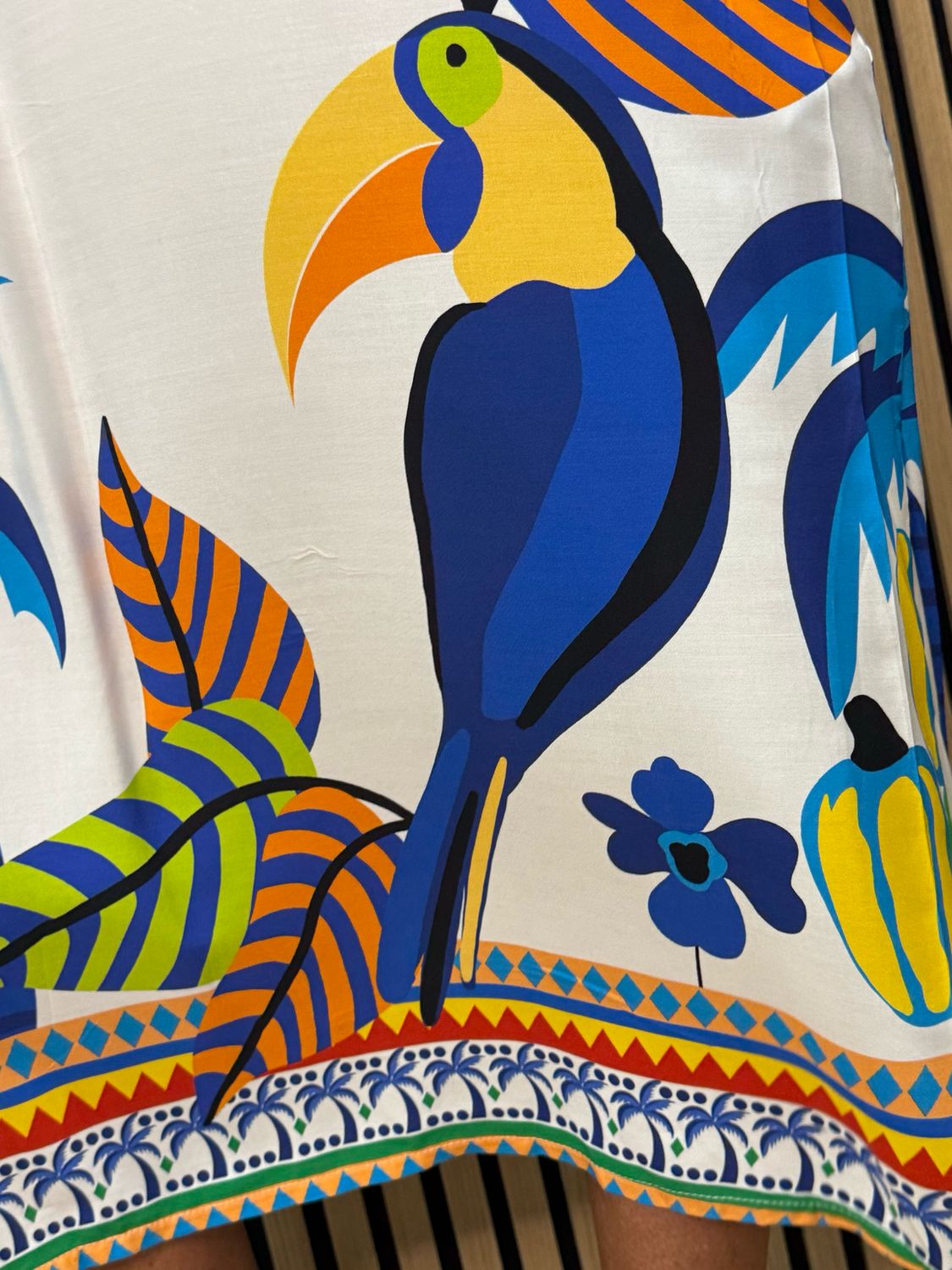 Tropical Print V-Neck Dress - Blue Multi