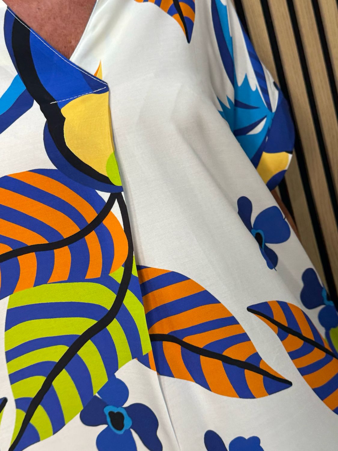 Tropical Print V-Neck Dress - Blue Multi
