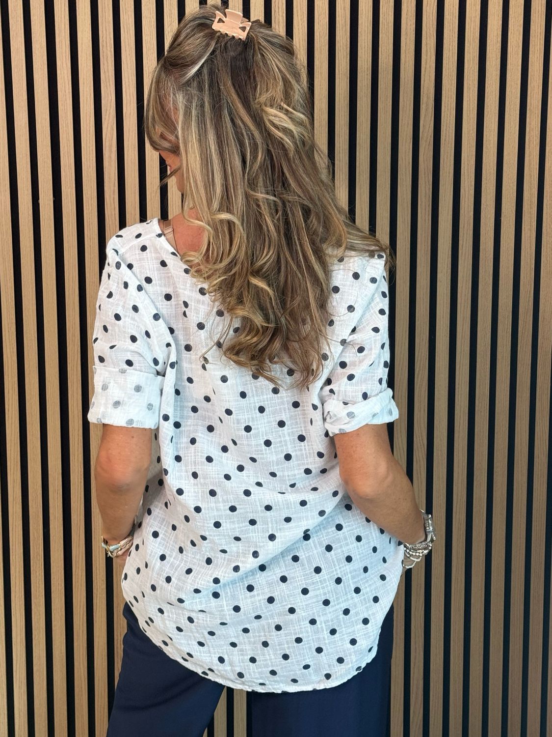 Polka Dot Button Detail Shirt - White