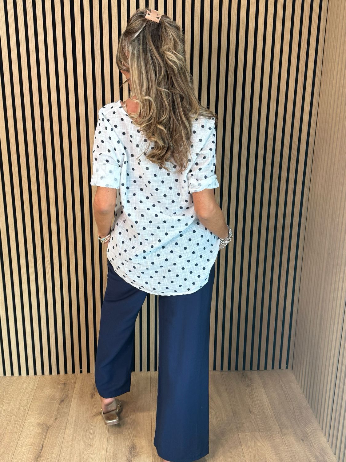 Polka Dot Button Detail Shirt - White