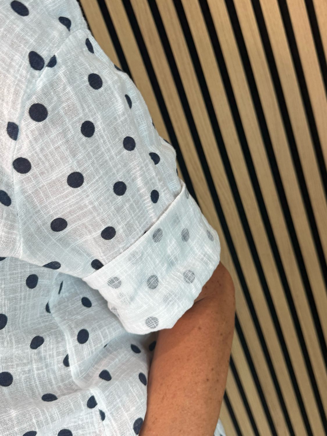 Polka Dot Button Detail Shirt - White