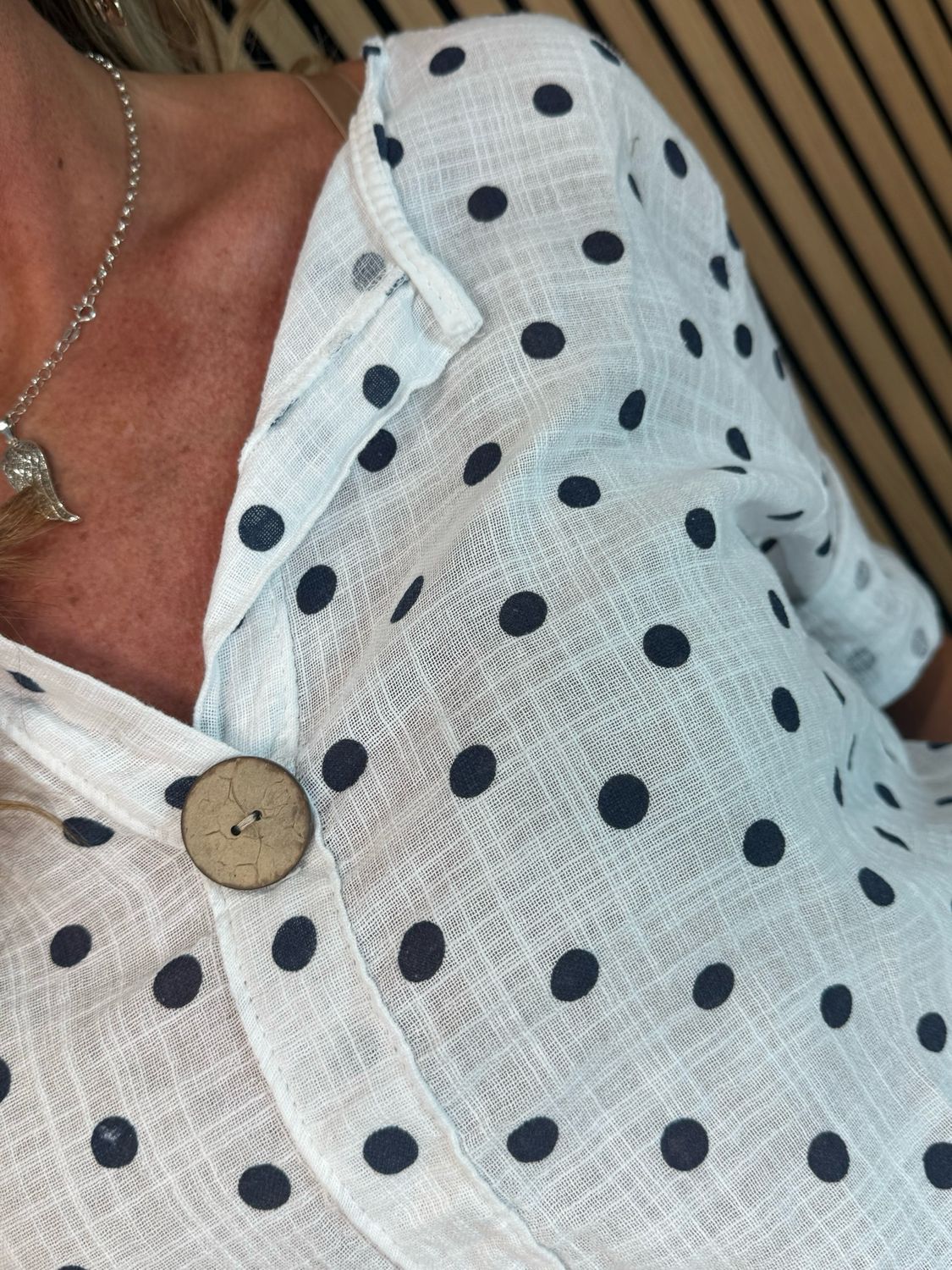 Polka Dot Button Detail Shirt - White
