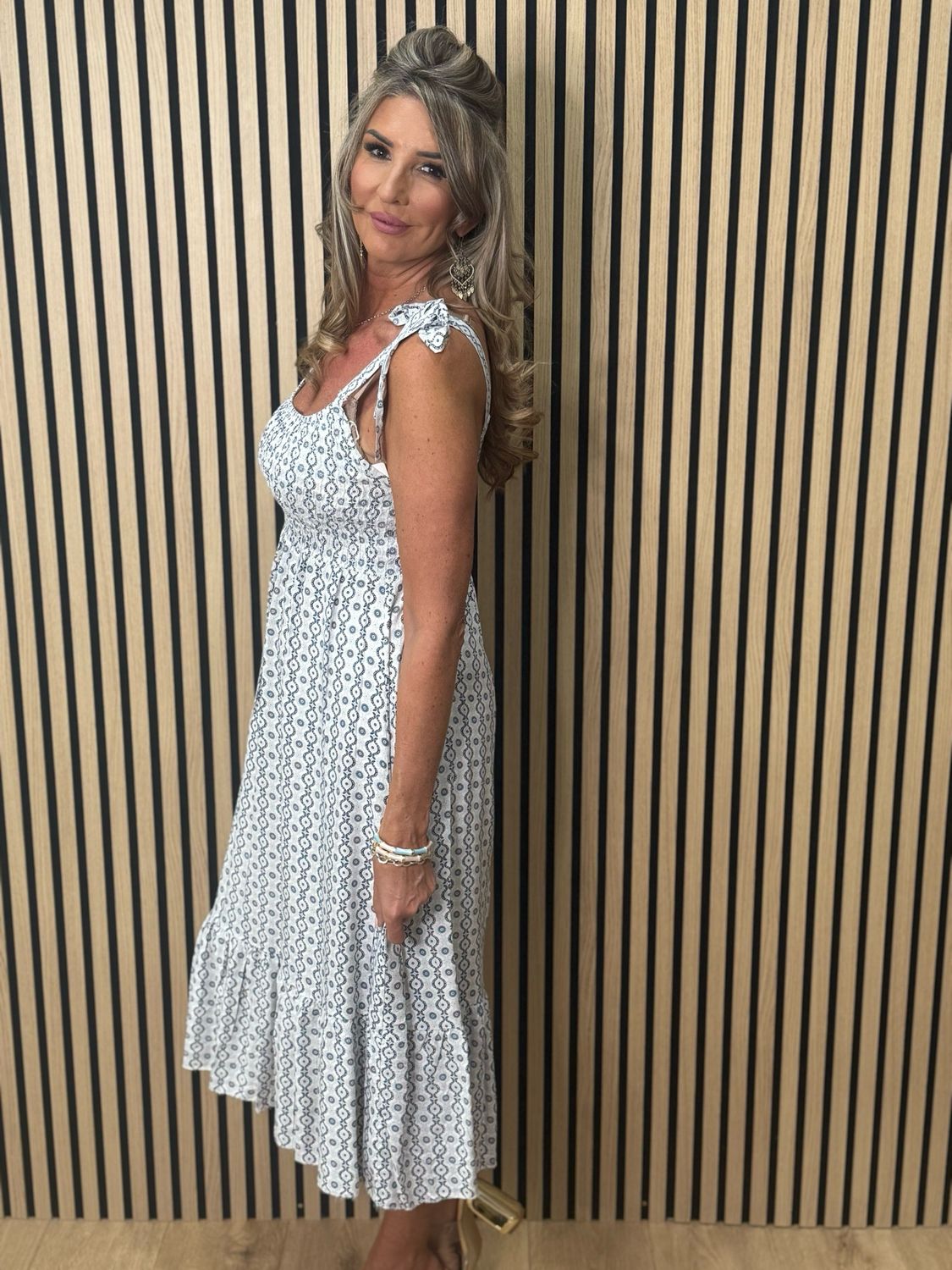Tie Shoulder Maxi Dress - White