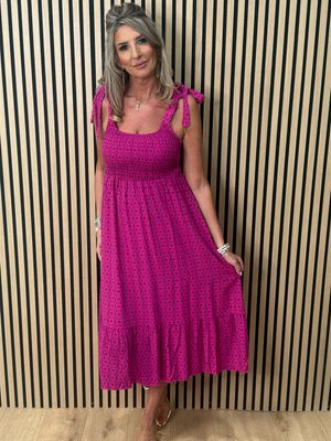 Tie Shoulder Maxi dress - Fuchsia