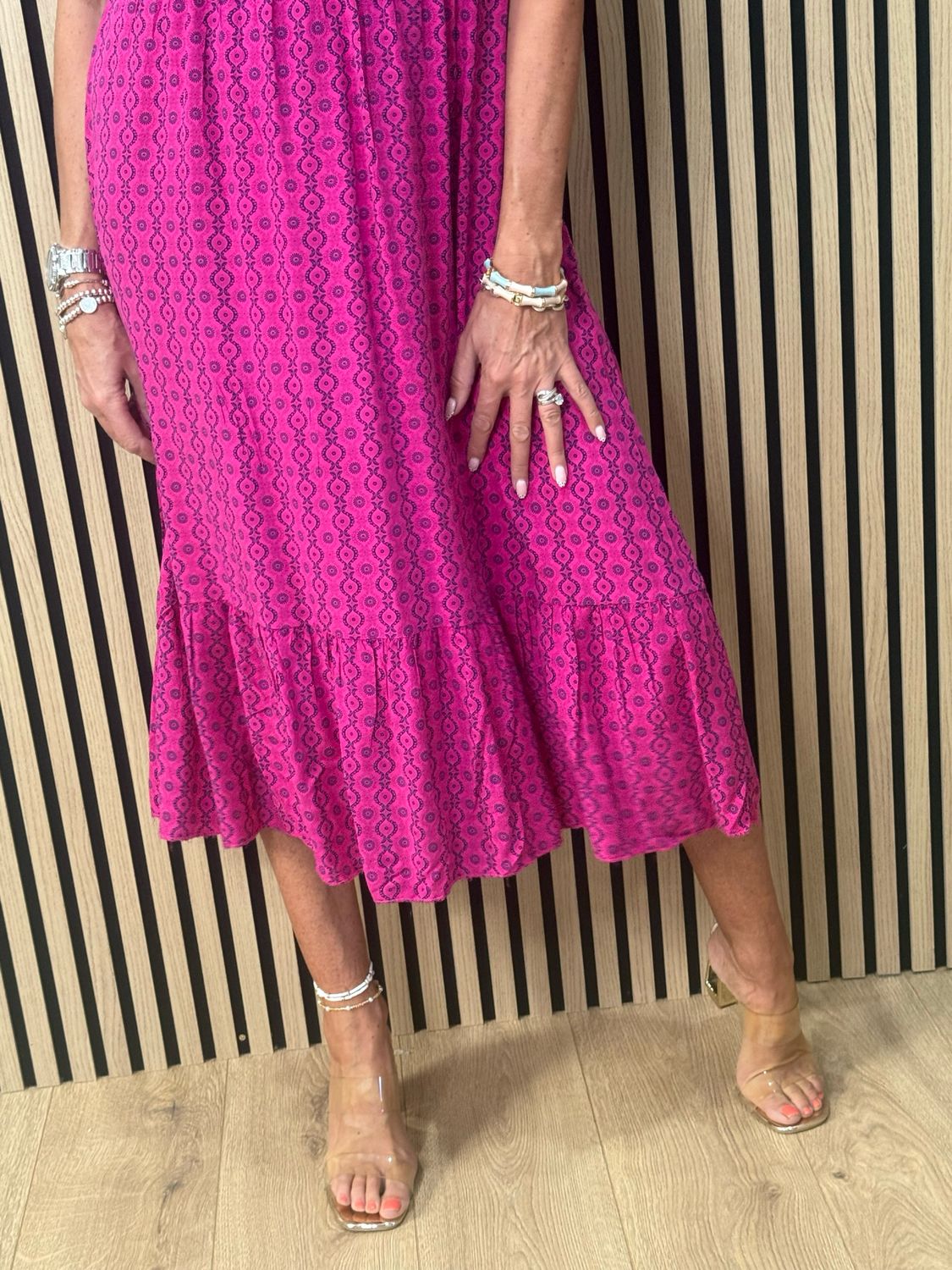 Tie Shoulder Maxi dress - Fuchsia