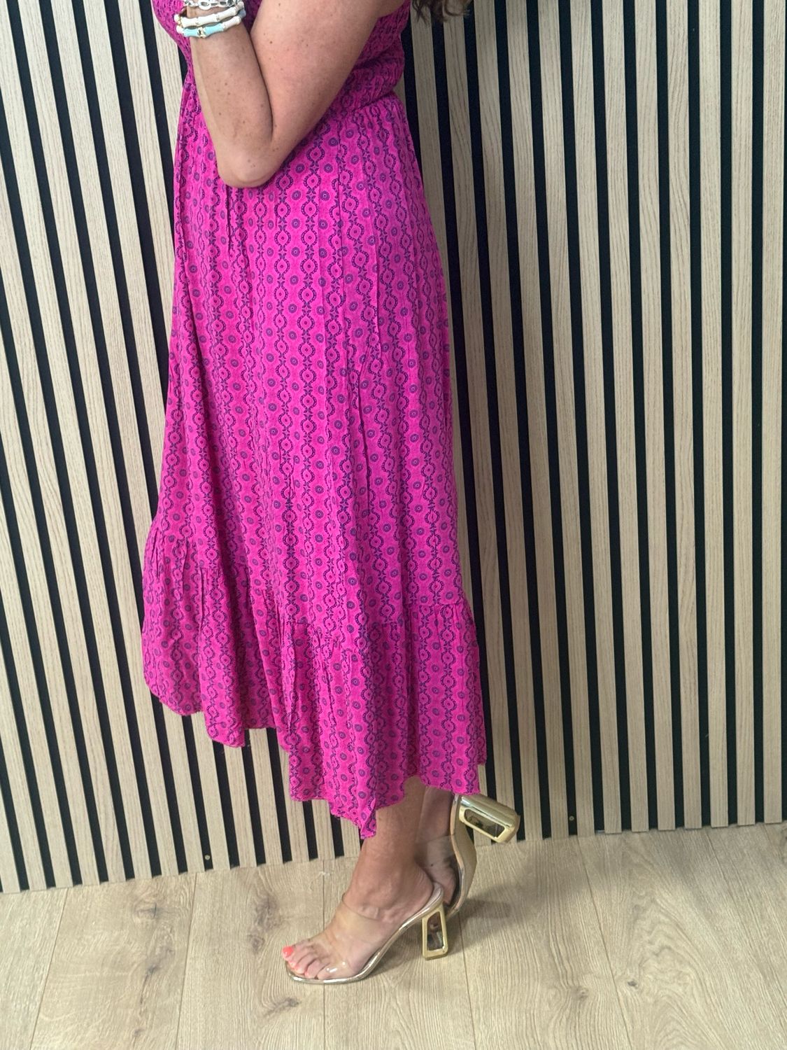 Tie Shoulder Maxi dress - Fuchsia