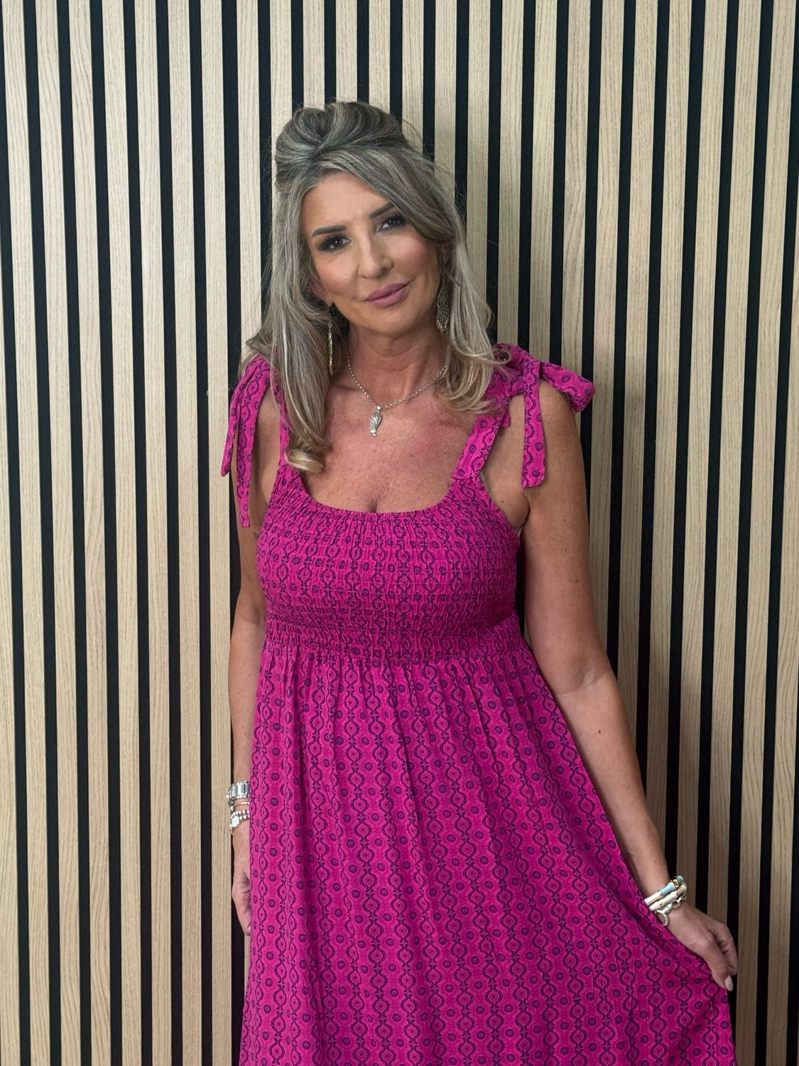 Tie Shoulder Maxi dress - Fuchsia