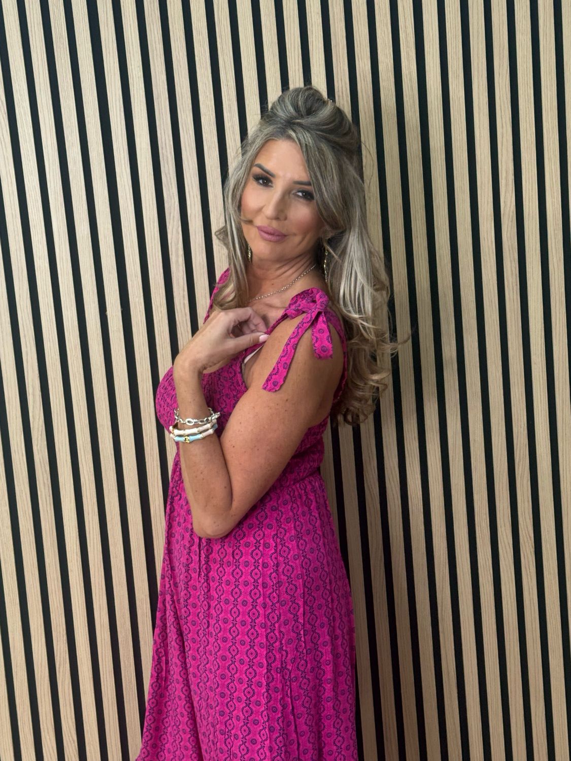 Tie Shoulder Maxi dress - Fuchsia