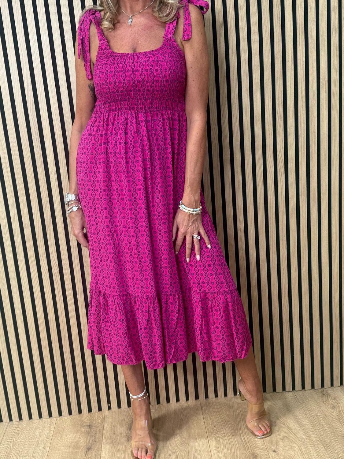 Tie Shoulder Maxi dress - Fuchsia