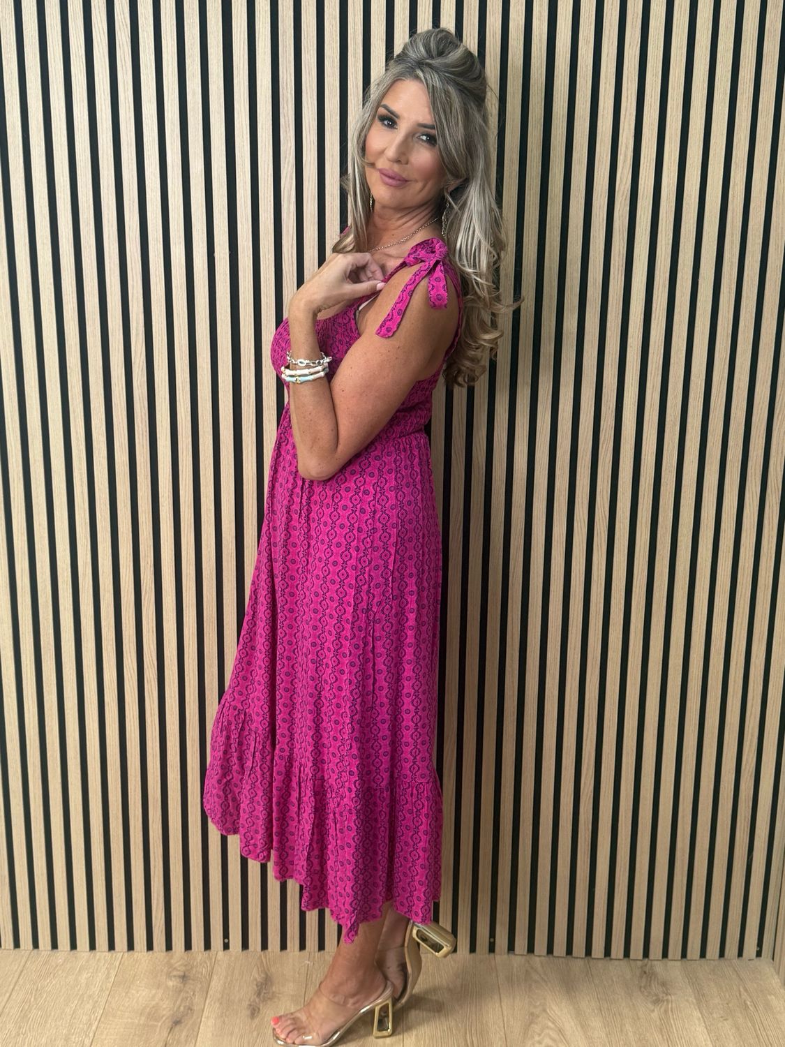 Tie Shoulder Maxi dress - Fuchsia
