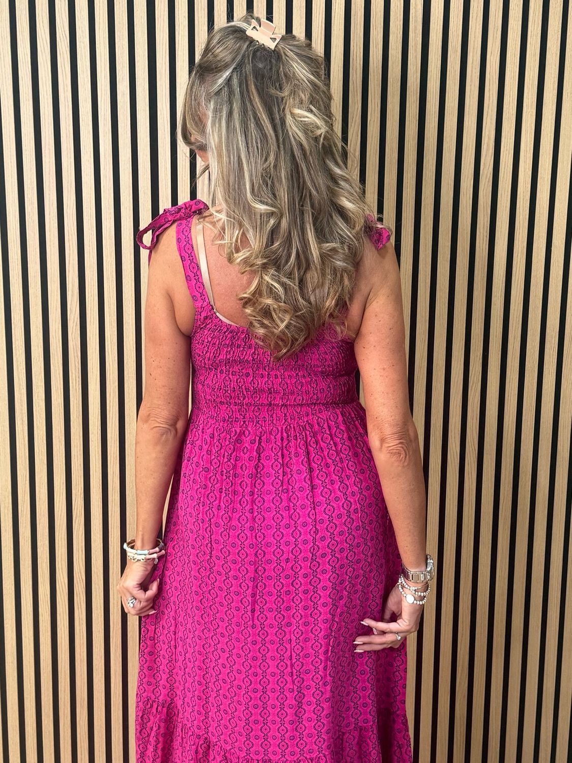 Tie Shoulder Maxi dress - Fuchsia