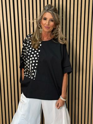 Oversized Contrast Panel Top - Black