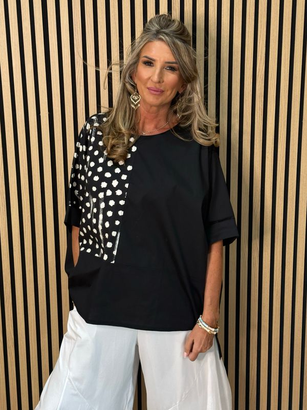 Oversized Contrast Panel Top - Black