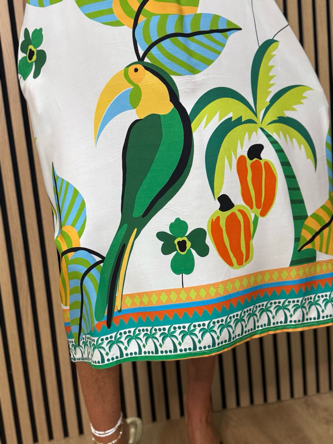 Tropical Print V-Neck Dress - Green Multi