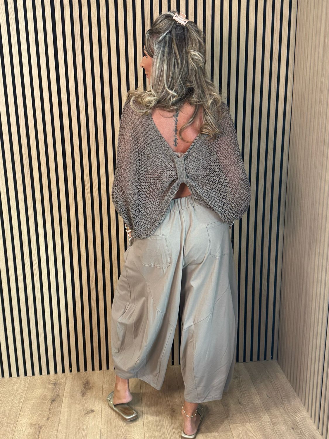Cotton Stretch Barrel Pants - Taupe