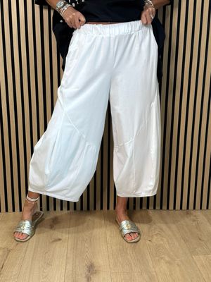 Cotton Stretch Barrel Pants - White