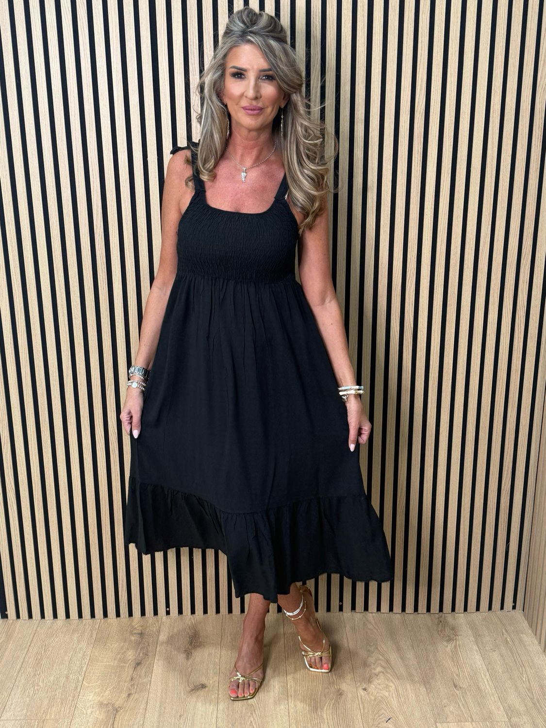 Tie Shoulder Maxi Dress - Black