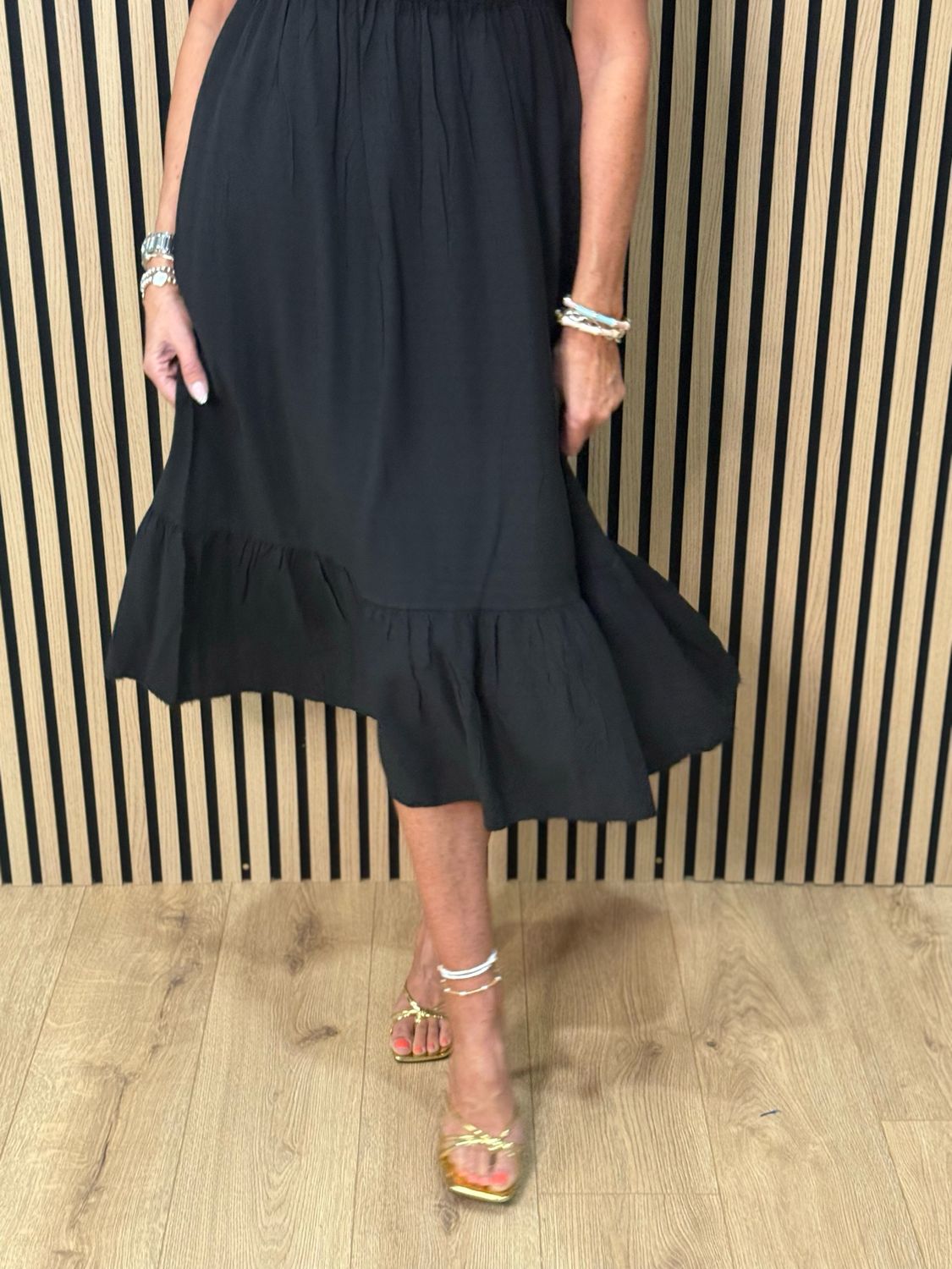 Tie Shoulder Maxi Dress - Black