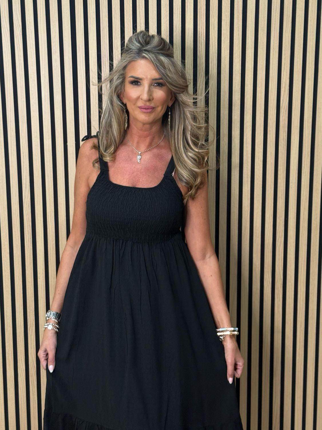Tie Shoulder Maxi Dress - Black