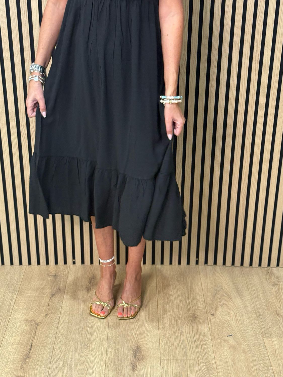 Tie Shoulder Maxi Dress - Black