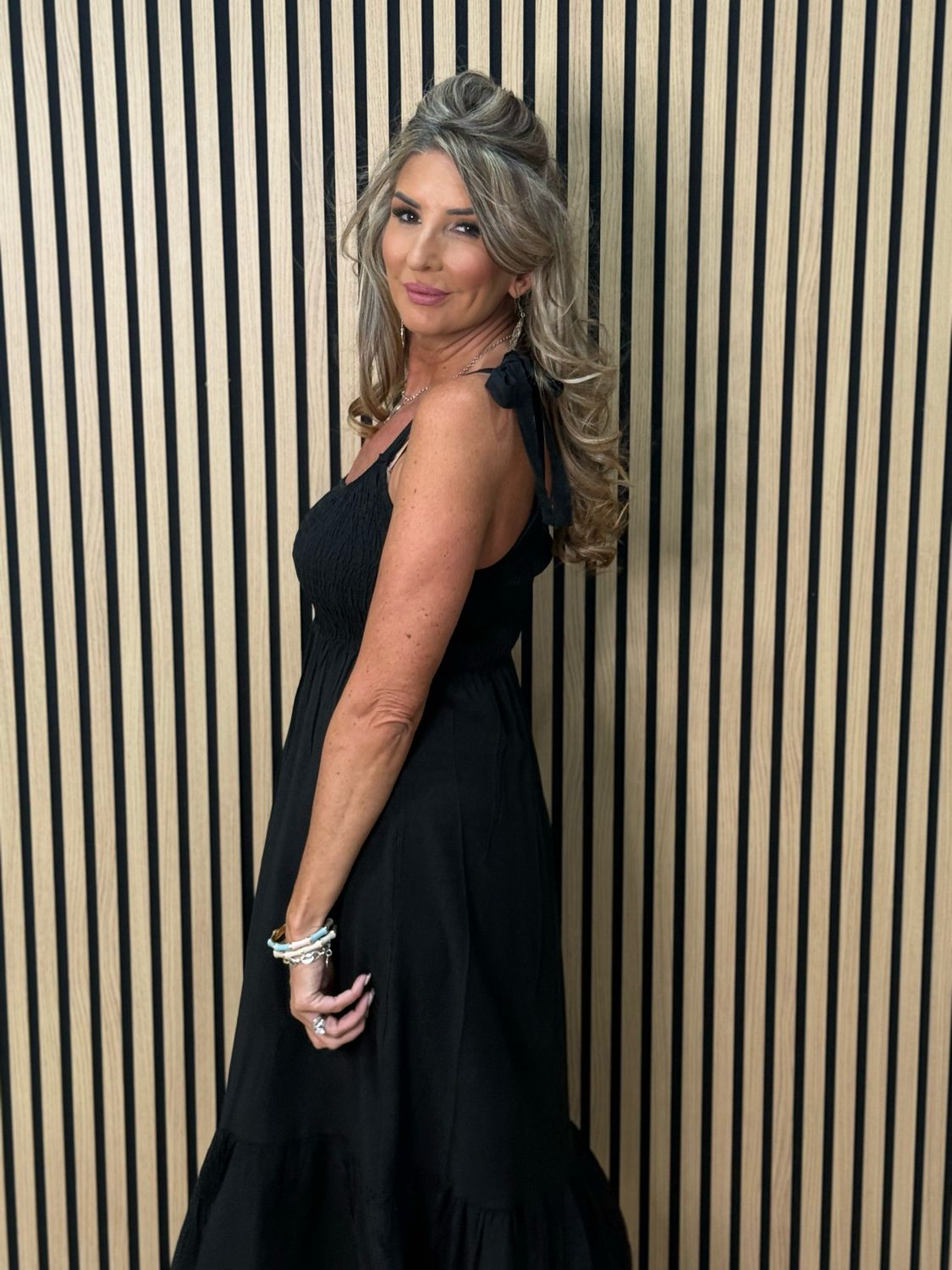 Tie Shoulder Maxi Dress - Black