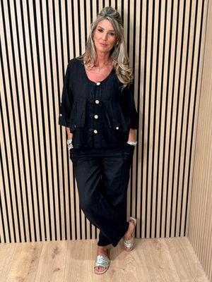 Linen Trouser Suit Set - Black