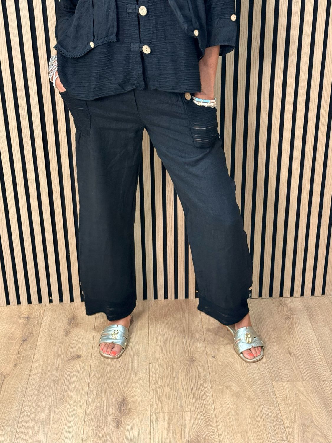Linen Trouser Suit Set - Black
