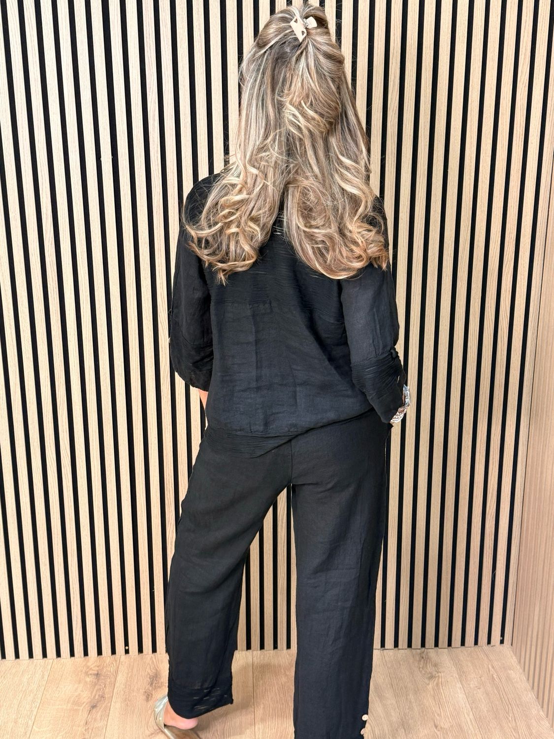 Linen Trouser Suit Set - Black