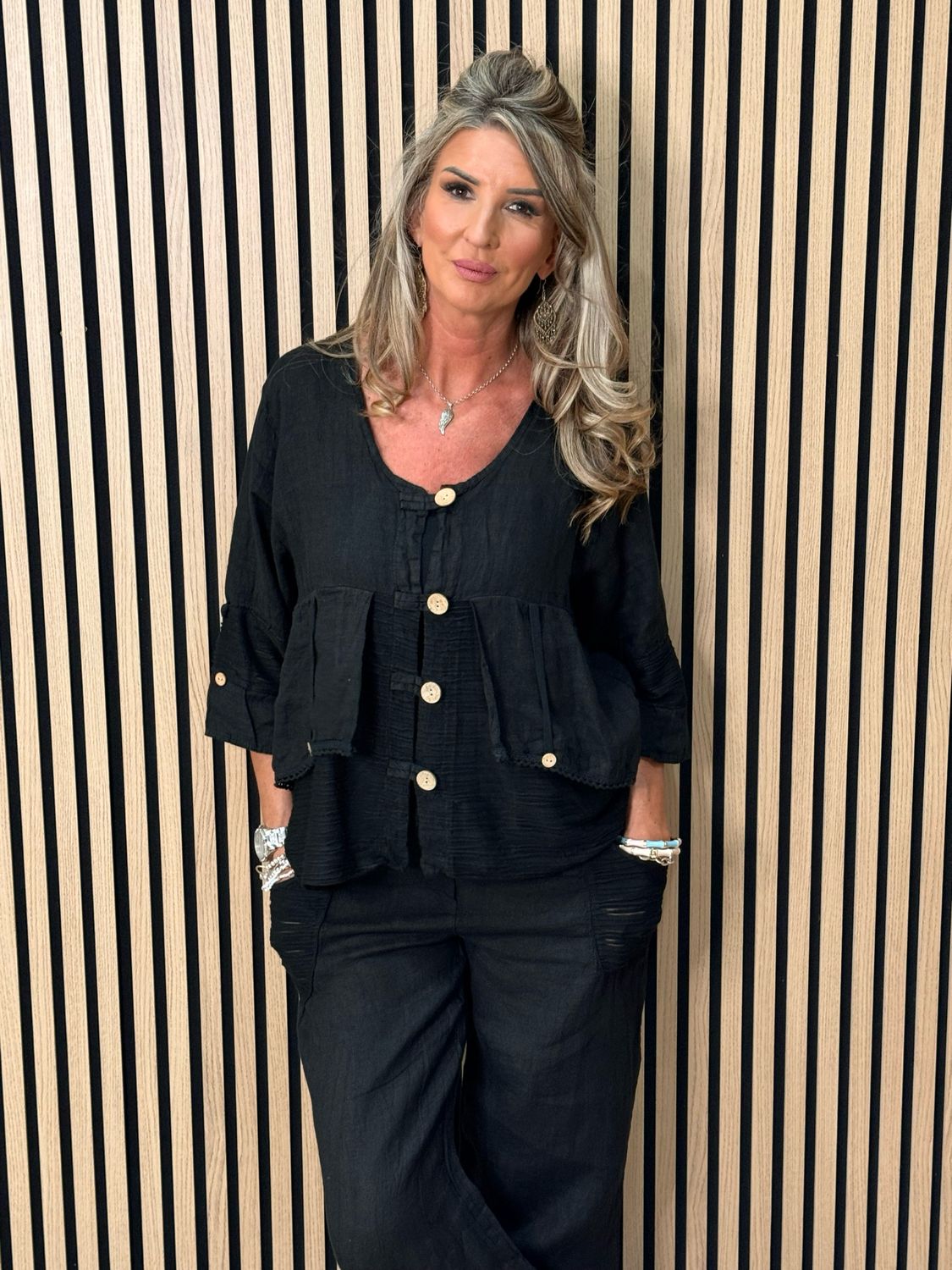 Linen Trouser Suit Set - Black