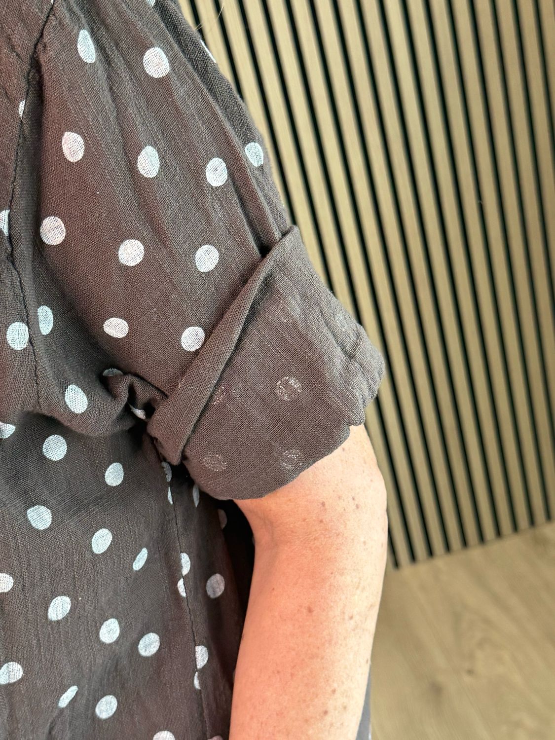 Polka Dot Button Detail Top - Chocolate