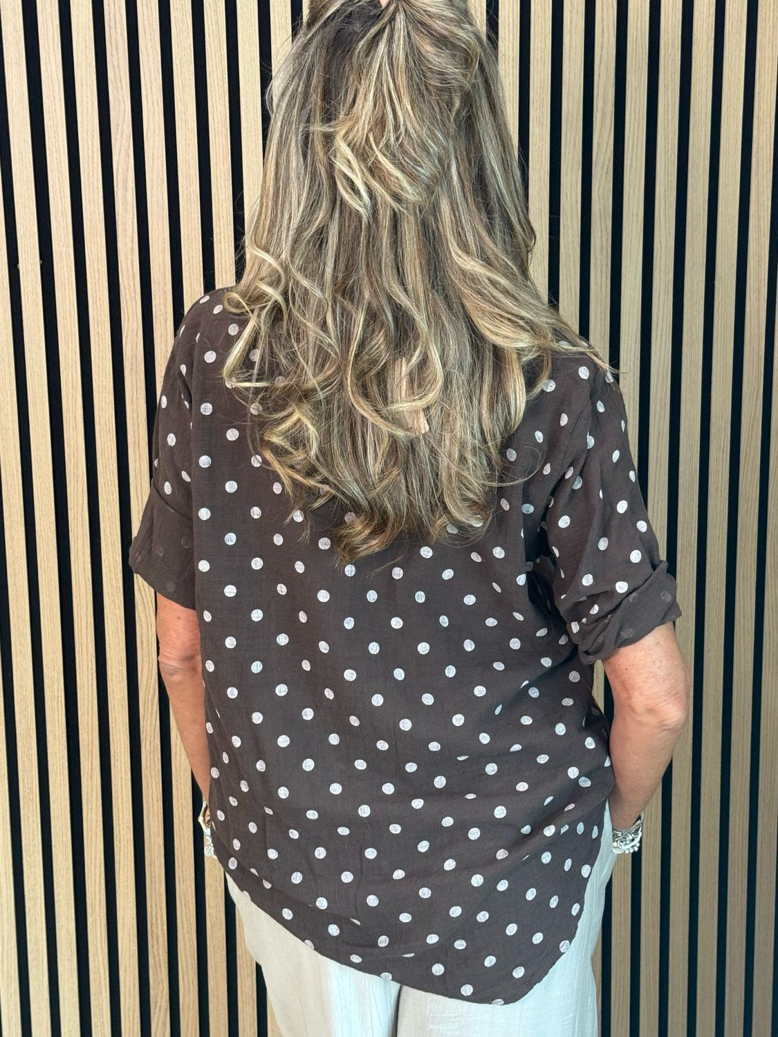 Polka Dot Button Detail Top - Chocolate