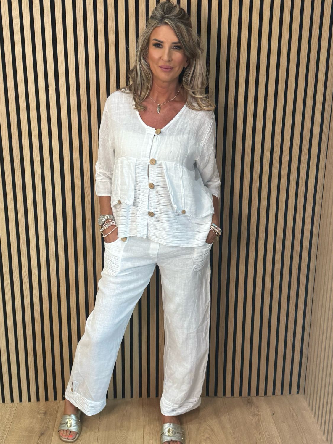 Linen Trouser Suit Set - White