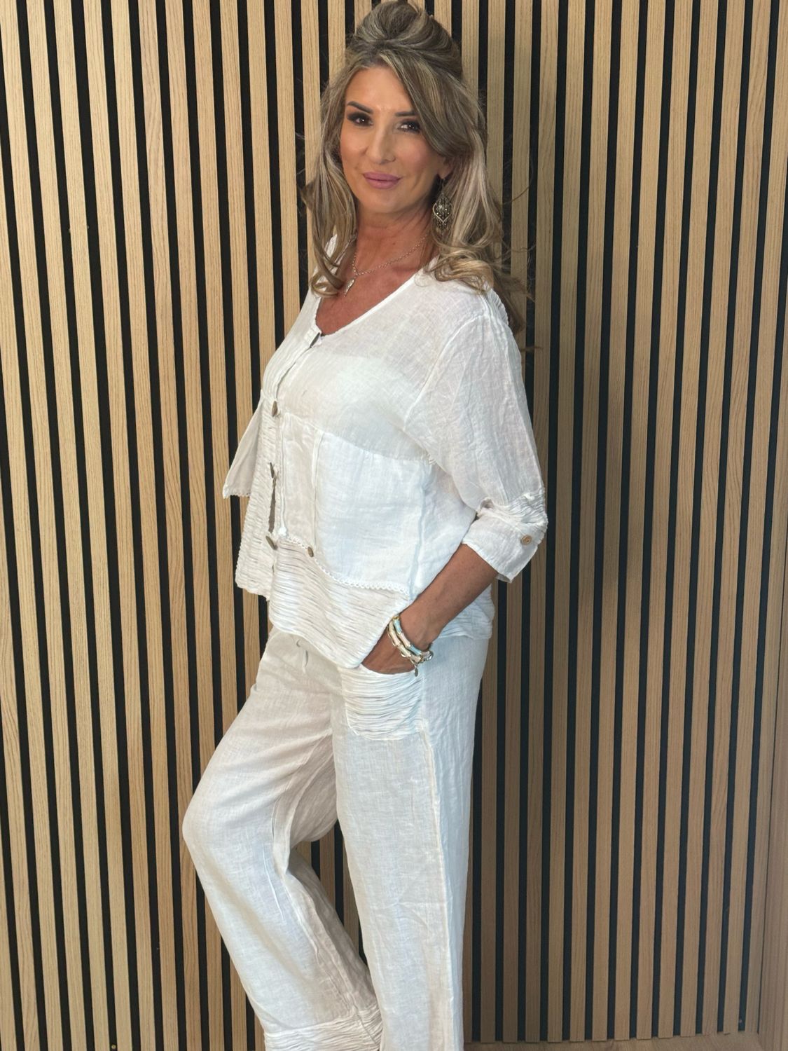Linen Trouser Suit Set - White