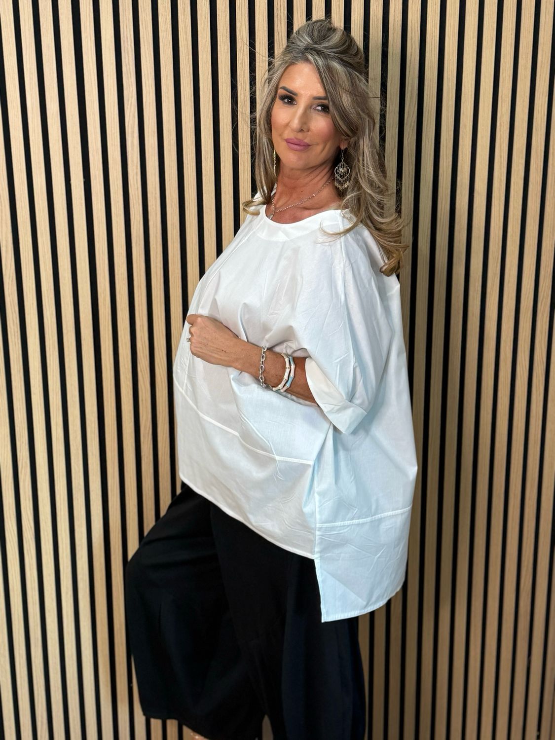 Oversized Cotton Layered Top - White