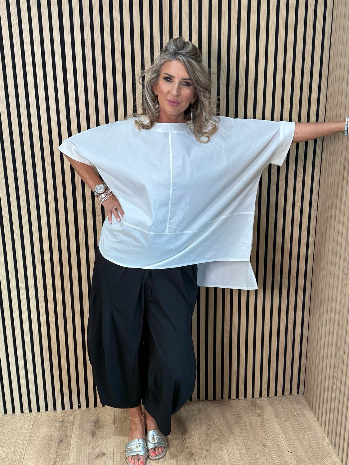 Oversized Cotton Layered Top - White