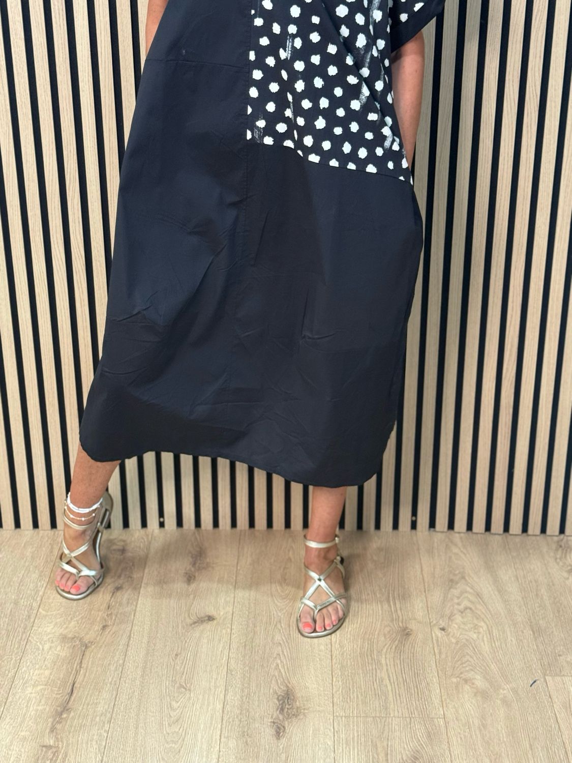 Oversized Contrast Panel Dress - Black