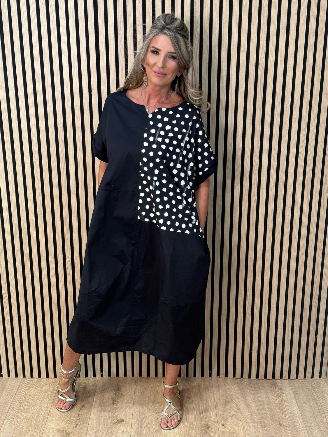 Oversized Contrast Panel Dress - Black