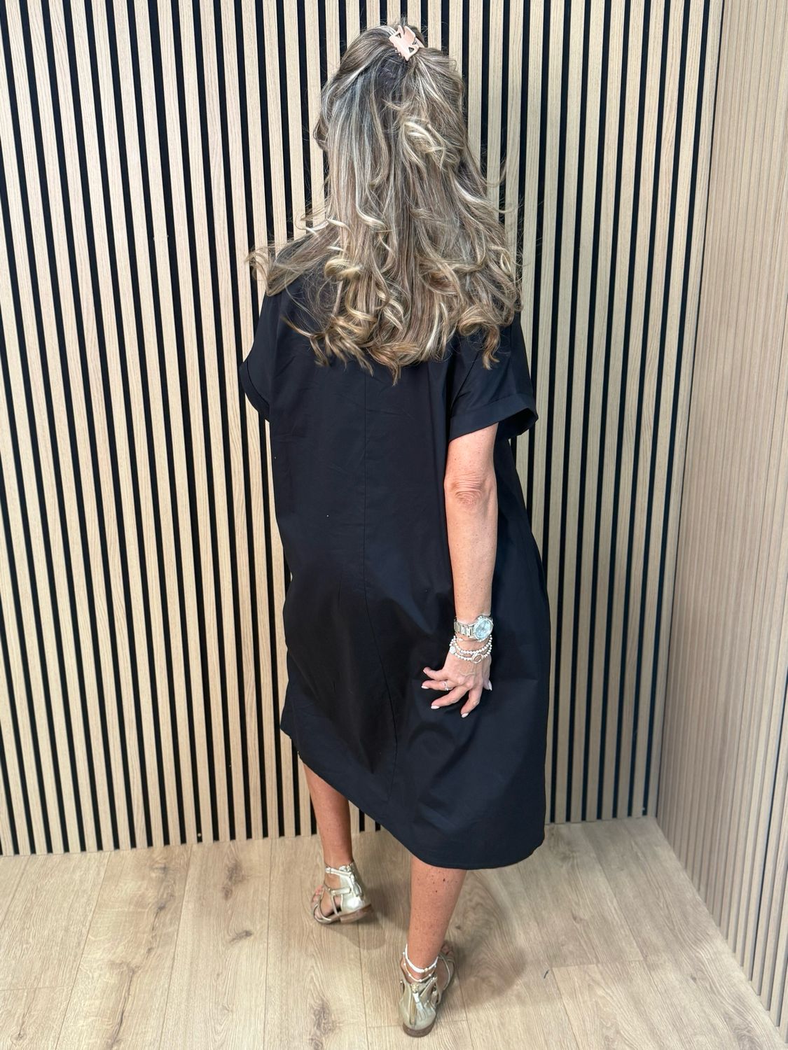Oversized Contrast Panel Dress - Black