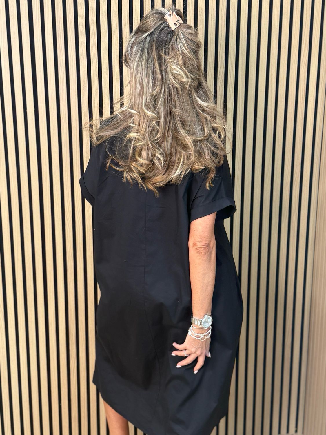 Oversized Contrast Panel Dress - Black