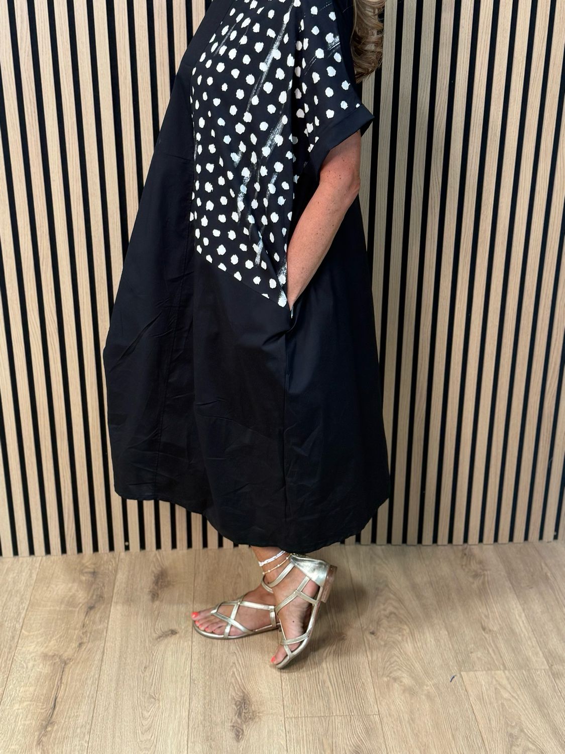 Oversized Contrast Panel Dress - Black
