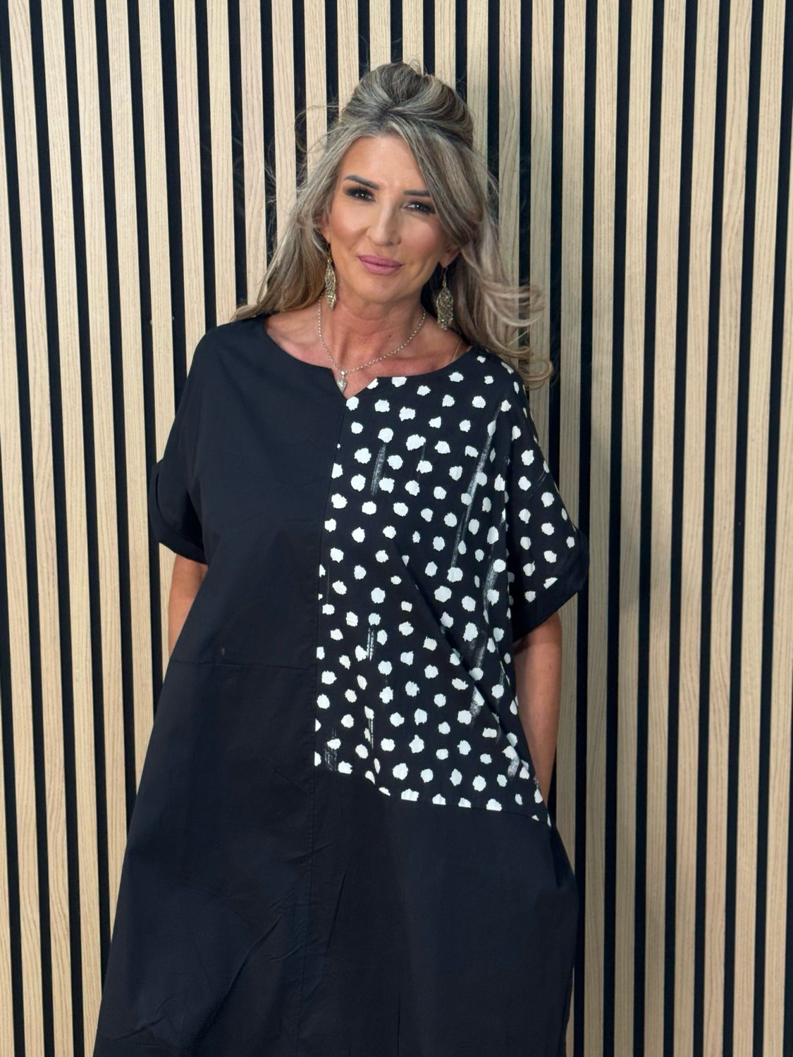Oversized Contrast Panel Dress - Black