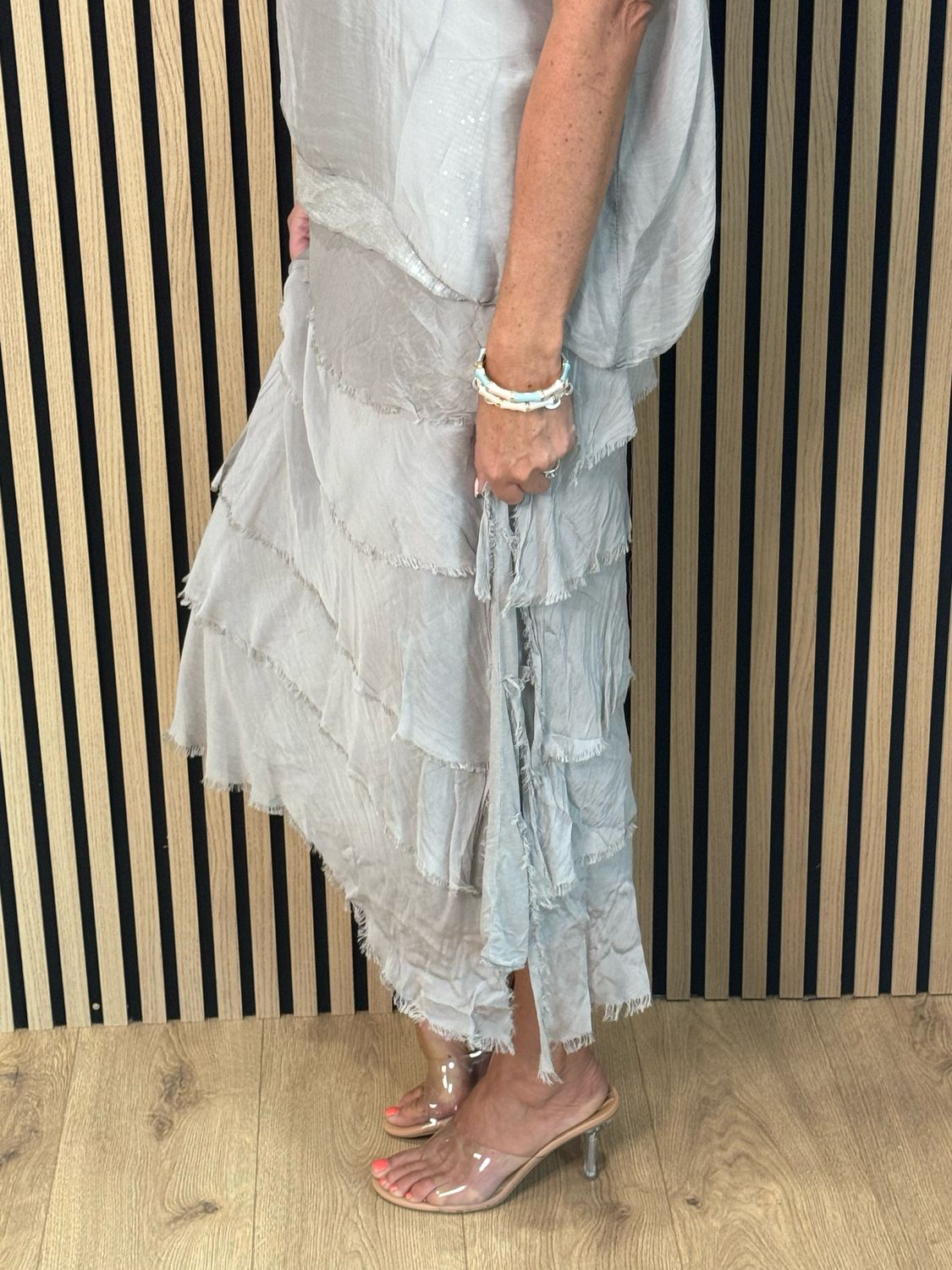 Silk Blend Sequin Dress - Grey
